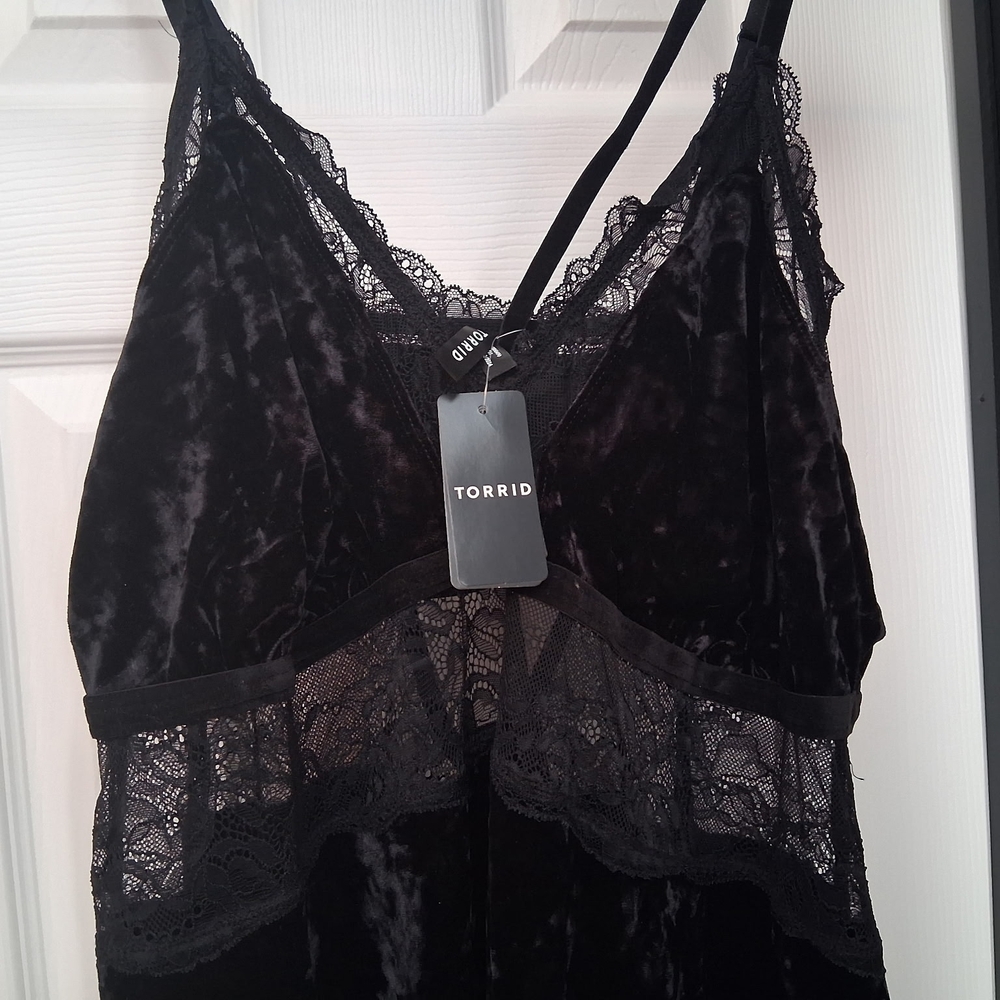 Torrid Black Velvet Lace Chemise - Picture 2 of 5